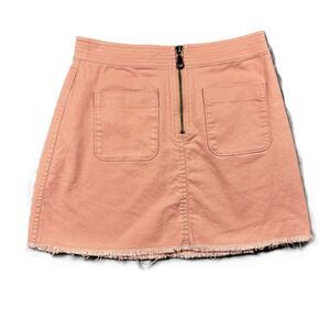 Madewell A-Line Zip Front Mini Skirt Frayed Hem Preppy Clueless Coral Sz 2 L223